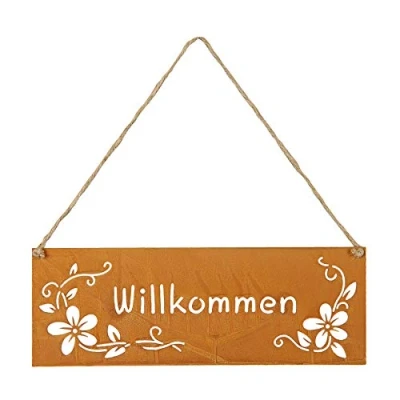 Abbildung von levandeo Schild Willkommen 25x9cm Außen Garten Deko Rost Blumen Metall Türschild Wandbild Außendeko