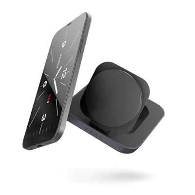 Abbildung von Zens Magnetic Nightstand Wireless Charger, kabelloses MagSafe und Qi Ladegerät (15 W) für iPhone, AirPods, inkl. 20 W Netzteil (EU,UK,US) integriertem 1,5 m Kabel, Schwarz