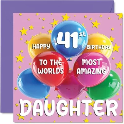 Abbildung von Stuff4 Geburtstagskarte für Tochter zum 41. Geburtstag World&#039;s Most Amazing Daughter Happy 41st Birthday Card for from Mum Dad, 145 mm x mm, Alter 41, Vierzig Grußkarten