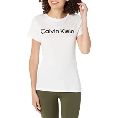 Abbildung von Calvin Klein Damen Logo Short Sleeve Crewneck Tee T Shirt, Weiss/opulenter Garten, Mittel