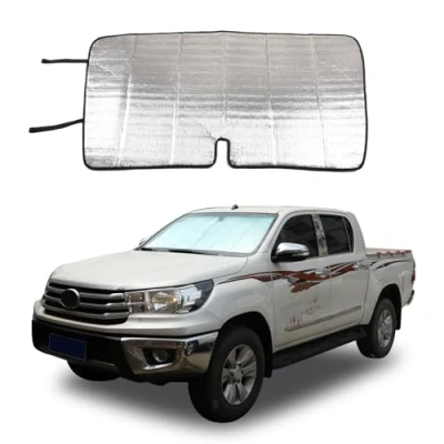 Abbildung von Auto Windschutzscheibe Sonnenschutz UV Ray Reflektor für Toyota Hilux 2015 2016 2017 2018 2019 2020 2021 Frontfenster Schild Abdeckung Faltbare reflektierende Sonnenblende