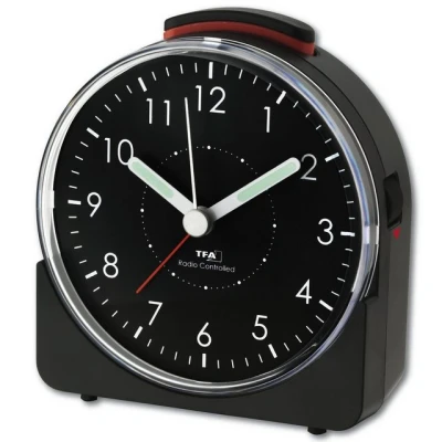 Abbildung von TFA Dostmann Sunrise Analoger Funk Wecker, leises Uhrwerk,60.1513.01, mit Weckalarm, 10,2 x 4,6 11 cm, schwarz, Kunststoff