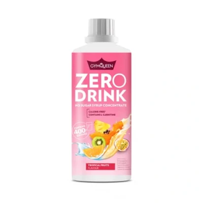 Abbildung von GymQueen Zero Drink Tropical 1000ml, kalorienarmes und zuckerfreies Getränkekonzentrat 1:80, angereichert mit B Vitaminen für deinen Stoffwechsel L Carnitin, Getränke Sirup