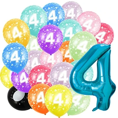Abbildung von Geburtstag zahlen luftballon 4 jahre Folienballon 4und 20Pcs 30cm Luftballons Riesen in 40&quot; 101cm Mädchen Junge Geburtstagsdeko Ballon Zahl Deko zum fliegt mit Helium