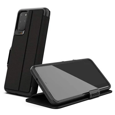 Abbildung von Samsung Galaxy S20 Plus Hülle Kunstleder Gear4 Klapphülle Handyhülle Schwarz Shockproof/Stoßfest