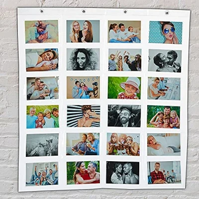 Abbildung von Cepewa Fotovorhang mit 24 Taschen │15x10 Bilder Querformat │ Fotohalter 83 cm x 78 zum Aufhängen