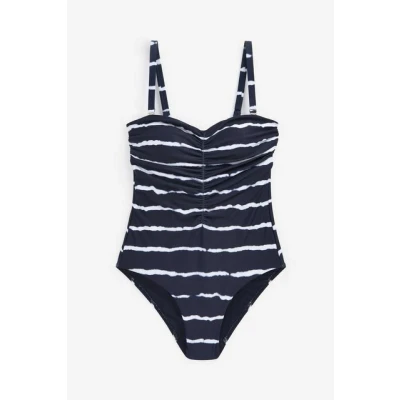 Abbildung von Next Tummy Control Ruched Bandeau Swimsuit Badeanzug, Damen, Größe: 38, Navy tie dye
