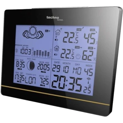 Abbildung von Technoline WS 6750 Wetterstation schwarz mit Funkuhr. Funkwetterstation (Alarmfunktionen)