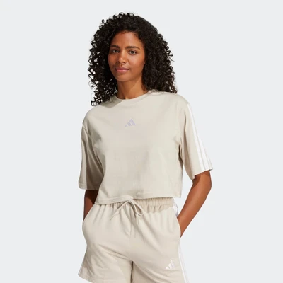Abbildung von adidas Damen Essentials 3 Stripes Cotton Loose T Shirt, Wonder Alumina/White, XS