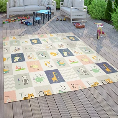 Abbildung von Paco Home Spielmatte Krabbelmatte Baby Kinder Matte Faltbar Abwischbar Wendbar Tier Motiv, Grösse:150x200 cm, Farbe:Weiß