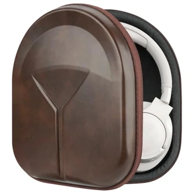 Abbildung von GEEKRIA UltraShell Kopfhörer Hülle kompatibel mit Bose QC45, QC 35 II Gaming, II, Case Ersatz Hartschalen Reisetragetasche Kabelaufbewahrung (Braun)