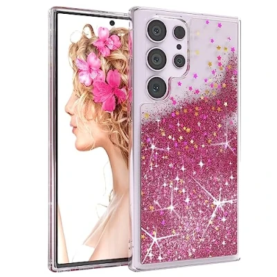 Abbildung von EAZY CASE Hülle kompatibel mit Samsung Galaxy S23 Ultra Schutzhülle Flüssig Glitzer, Handyhülle, Schutzhülle, Back Cover Glitter Flüssigkeit, TPU/Silikon, Transparent/Durchsichtig, Pink