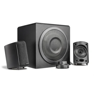 Abbildung von Wavemaster MOODY 2.1 Lautsprecher System (65 Watt) Aktiv Boxen Nutzung für TV/Tablet/Smartphone/PC schwarz (66202)