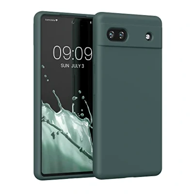 Abbildung von kwmobile Hülle kompatibel mit Google Pixel 6a weiches TPU Silikon Case Cover geeignet für kabelloses Laden Blaugrün