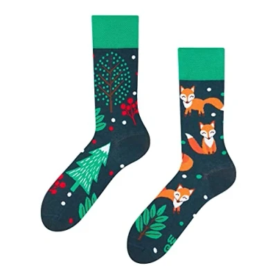 Abbildung von Dedoles Socken Unisex Damen Herren &amp; Kinder Baumwolle viele lustige Designs 1 Paar Geschenk links rechts verschieden, Farbe Grün, Motiv Rotfuchs, Gr. 39 42