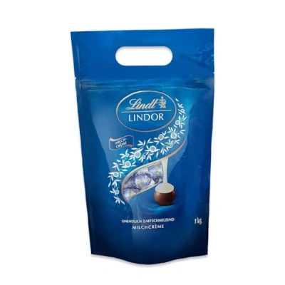 Abbildung von Lindt LINDOR Schokoladen Kugeln Milchcrème 1 kg Beutel, wiederverschließbar l ca. 80 Milch Schokolade mit Füllung Großpackung, Pralinen Geschenk, Schokoladengeschenk