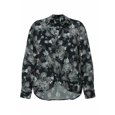 Abbildung von Ulla Popken À Manches Longues IMPRIMÉ Floral Hemdbluse, Damen, Größe: 54/56, Marine