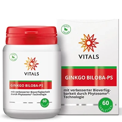 Abbildung von Vitals Ginkgo Biloba PS 60 Tabletten, vegan. Mit Virtiva und Phytosome Für verbesserte Bioverfügbarkeit. Konzentration, Gedächtnis geistige Leistung.