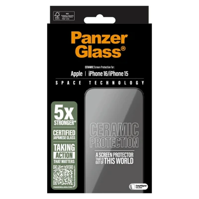 Abbildung von Apple iPhone 16 Panzerglas PanzerGlass Ceramic Screenprotector Keramischer Displayschutz mit Applikator für das