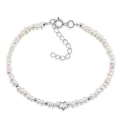 Abbildung von Materia Perlenarmband Damen Mädchen Stern Süßwasser Perlen Creme SA 156, 925 Sterling Silber, größenverstellbar
