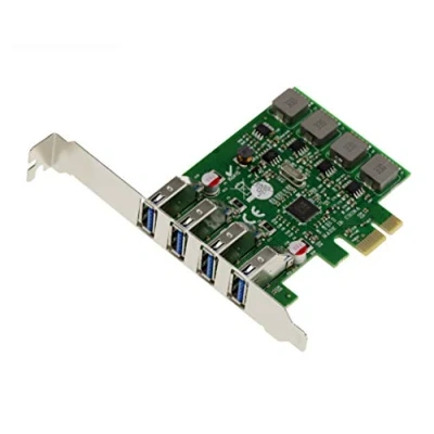 Abbildung von KALEA INFORMATIQUE Controller Karte PCI Express PCIe zu USB 3.0 4 Ports USB3 Typ A horizontal, mit Chipsatz Via VLI VL805. High Power 8A.