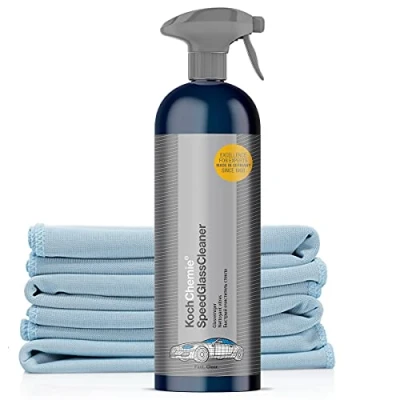 Abbildung von detailmate Glasreinigung Set: Koch Chemie Speed Glass Cleaner Auto Fenster Glasreiniger mit Lotuseffekt 750ml + 3x Mikrofasertuch zur Glas Reinigung