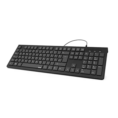 Abbildung von Hama Verkabelte Computertastatur KC 200 (Vollgröße, QWERTY, 105 Flachtasten, rutschfest, USB A, Kabel 150cm, 13,2x43,3cm) schwarz