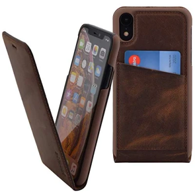 Abbildung von Suncase Original Flip Case kompatibel mit iPhone XR (6.1&quot;) Tasche Ledertasche Schutzhülle Hülle (Ultra Slim) in antik Coffee