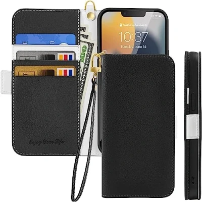 Abbildung von Tiyoo Samsung Galaxy M53 5G Handyhülle, Magnetische Brieftasche Hülle für Telefonschutz, Litschi Muster Leder mit Kartenfächern und Handschlaufe, Stoßfeste Handyhülle 5G,