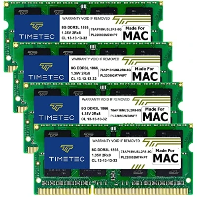 Abbildung von Timetec 32GB KIT(4x8GB) kompatibel für Apple iMac Ende 2015(27 Zoll mit Retina 5K Display) DDR3L 1867MHz/1866MHz PC3L 14900 2Rx8 CL13 1.35V 204 Pin SODIMM Speichermodul MAC RAM Upgrade 17,1