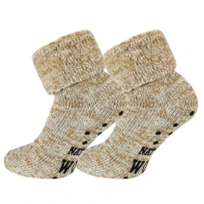 Abbildung von TippTexx 24 2 Paar Thermo Wollsocken mit ABS Druck und Umschlag, Beigemelange, 35/38