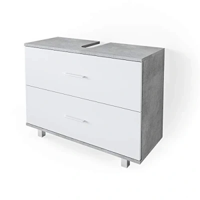 Abbildung von Vicco Waschbeckenunterschrank Ilias, Beton/Weiß, 80 x 60.8 cm Drehbar