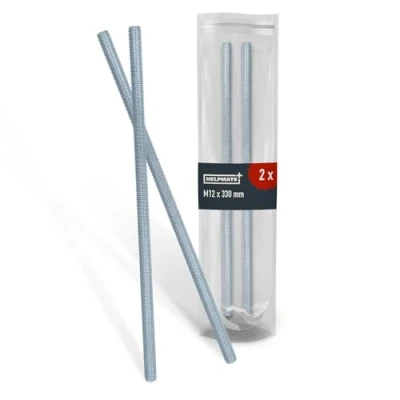 Abbildung von HELPMATE Gewindestange M12 x 330 mm aus Edelstahl A2 2 Stück Gewindestab mit metrischem Vollgewinde Gewindestift DIN 976 Silber