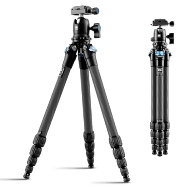 Abbildung von SIRUI AM 225 Carbon Stativ Kamera Reisestativ mit 360 Kugelkopf B 00K, 127,3cm Leichtes und Kompaktes Profi Dreibein Stative, 5 Abschnitte, Schnellwechselplatte, Gewicht 0,93 kg, Tragkraft 6 kg