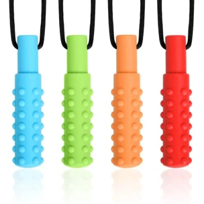 Abbildung von CLDY Chew Chain for Children, Pack of 4 Sensory Chewing Necklaces, Beißring aus Silikon BPA frei, Autism Toy Boys and Girls, Perfect Children with ADHD, Silicone Charm