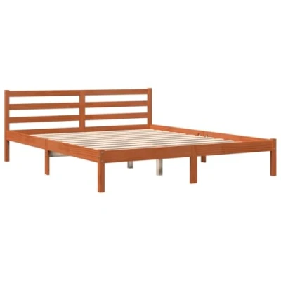 Abbildung von vidaXL Massivholzbett, Bett Doppelbett für Schlafzimmer, Bettrahmen mit Lattenrost Kopfteil, Schlafzimmermöbel Holzbett, 200x200 cm Wachsbraun Kiefer