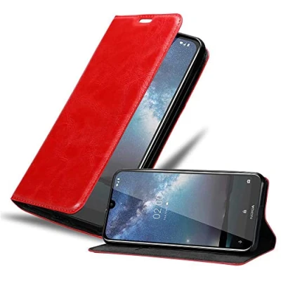 Abbildung von Cadorabo Hülle kompatibel mit Nokia 2,2 aus Premium Kunst Leder Flip Klappbare Stoßfeste Magnetische [Standfunktion] [Kartenfächern] Cover für Tasche in Rot