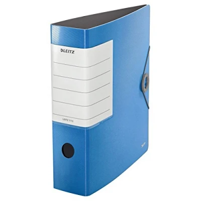 Abbildung von Leitz Qualitäts Ordner 180 Solid, 5er Pack, A4, Hellblau, 8,2 cm Rückenbreite, Gummibandverschluss, Robustes Polyfoam, extra breites, austauschbares Rückenschild, 11120030