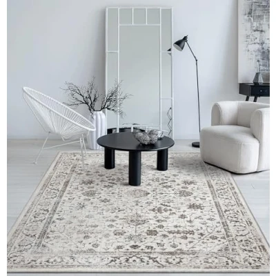 Abbildung von the carpet Mila Moderner Dicher Kurzflor Teppich, Wohnzimmer, Schlafzimmer, Eleganter Glanz, Glanzfaser, Hoch Tief Effekt, Bordüre, Creme, 140 x 200 cm