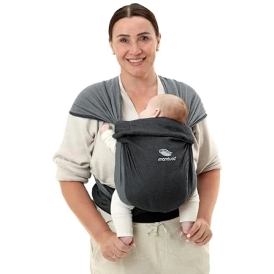 Abbildung von manduca Twist Babytrage, Light and Easy Kindertrage für Neugeborene ab 3,5 kg, Babytragetuch mit Kängurubeutel, weichem Bauchgurt und Trägern zum Fächern, anthracite black