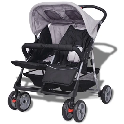 Abbildung von Festnight Klappbar Baby Zwillingswagen Zwillingskinderwagen Kinderwagen aus Stahl + Oxfordgewebe geeignet für 1 2 Kinder bis zu je 15kg Grau und Schwarz