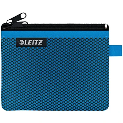 Abbildung von Leitz WOW Mäppchen mit 2 Fächern, Leichtläufiger Reißverschluss, Abwaschbar, Ideales Nylon Portemonnaie, Größe S, 14 x 10,5 cm, Blau, 40110036