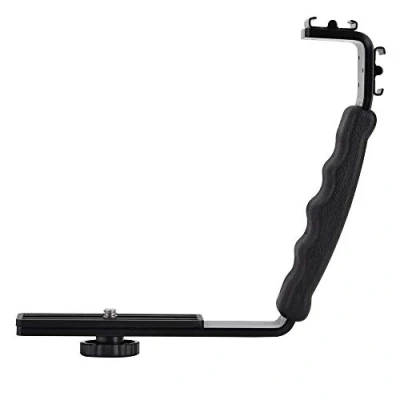 Abbildung von Topiky L Flash Halterung Kamerablitz Dual Hot Schuhe Halter Mount 1/4 &quot;Gewinde für Blitzlicht Kamera DV Camcorder