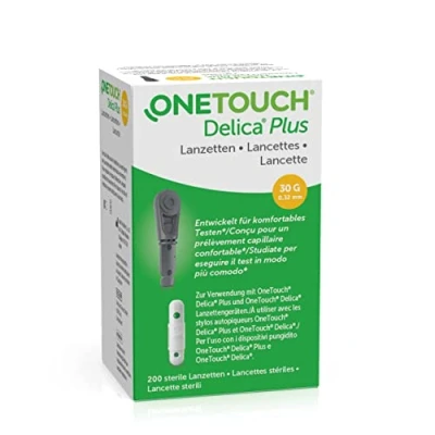 Abbildung von OneTouch® Delica® Plus Lanzetten für Diabetes &amp; Blutzuckermessung I 200 sterile Zuhause oder unterwegs Testen 1 Packung