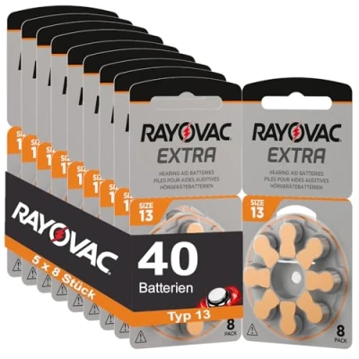 Abbildung von 40 Hörgerätebatterien Rayovac Extra Typ 13 5x8 Stück