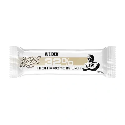 Abbildung von WEIDER 32% Protein Riegel, leckerer Eiweißriegel mit zartem Schokoladenüberzug, hoher Proteingehalt, Energieriegel, Muskelaufbau Snack, Cookies &amp; Cream, 12 x 60 g