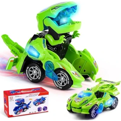 Abbildung von Yellcetoy Dinosaurier Transform Auto, Transformator Dino Spielzeug mit Musik und Licht Automatische Transforming Dinosaur Car für 3 4 5 6 7 Jahre Jungen Grün