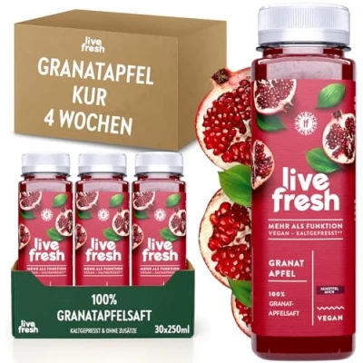 Abbildung von LiveFresh Granatapfelsaft Kur (30 x 250ml) 30 Tage Saftkur Kaltgepresst Hergestellt im Süden Deutschlands (inkl. 7,50 Einwegpfand)