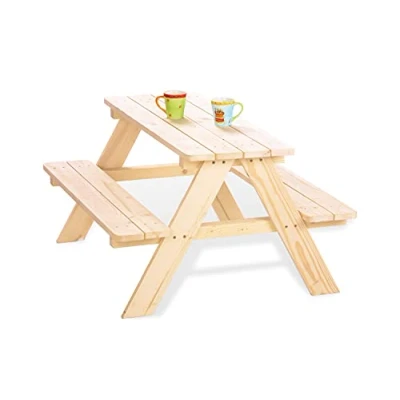 Abbildung von PINOLINO Nicki für 4 Kindersitzgarnitur Picknicktisch Kinder Massivholz Gartenmöbel ab 2 Jahren, Naturholz, Langlebig, Sicher, Nachhaltig, 90 x 79 50
