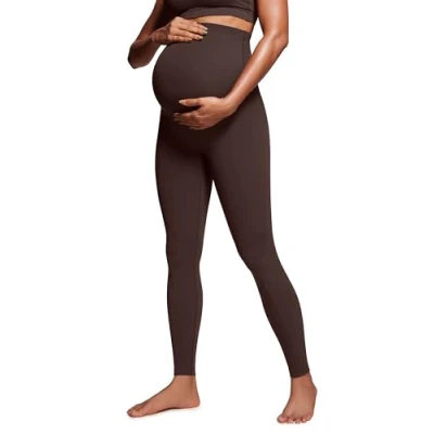 Abbildung von CRZ Yoga Damen Butterluxe Umstandsleggings 71cm Skinny Umstandshose High Waist Schwangerschaft Weich Leggins Lang Heißes Fudge Brown 40